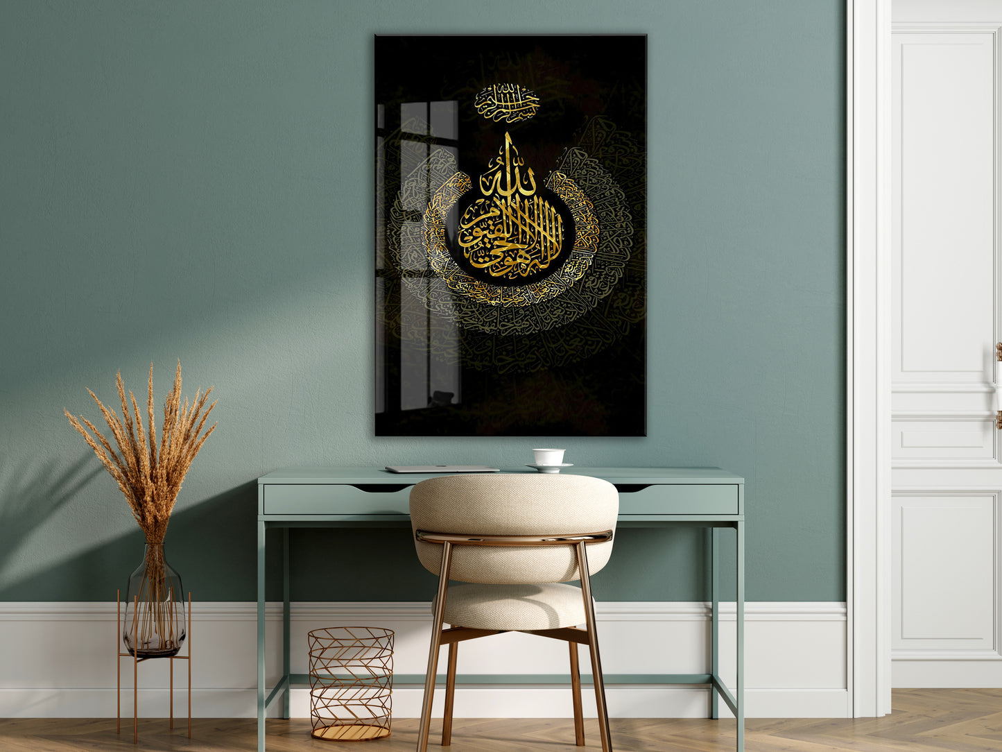 Tevhid Hat Sanatlı Cam Tablo – Altın Detaylı İslami Cam Duvar Süsü - PeonyDini132