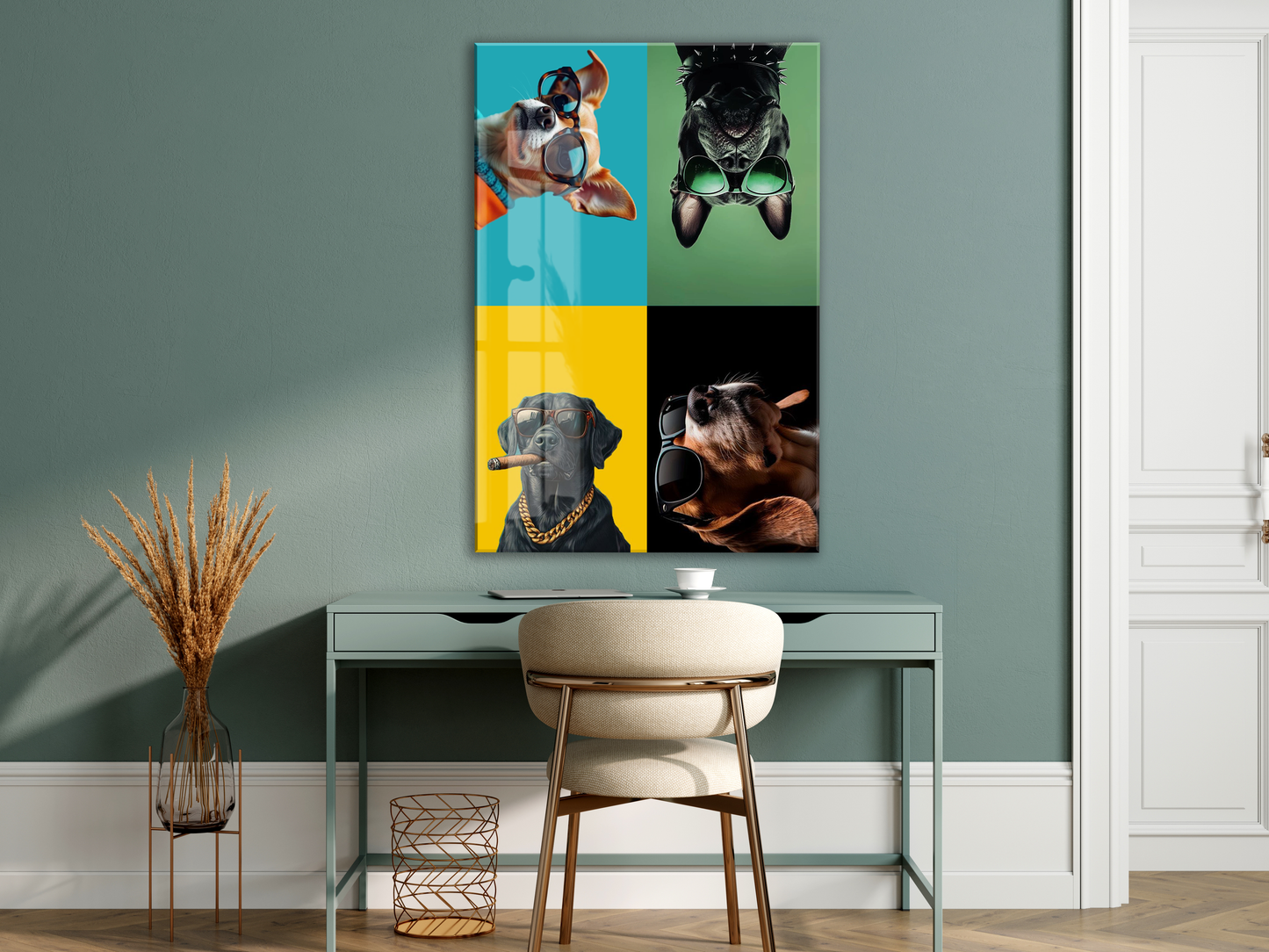 Cool Dogs – Dört Karakter, Tek Stil Pop Art Duvar  Cam Sanatı- Peony053