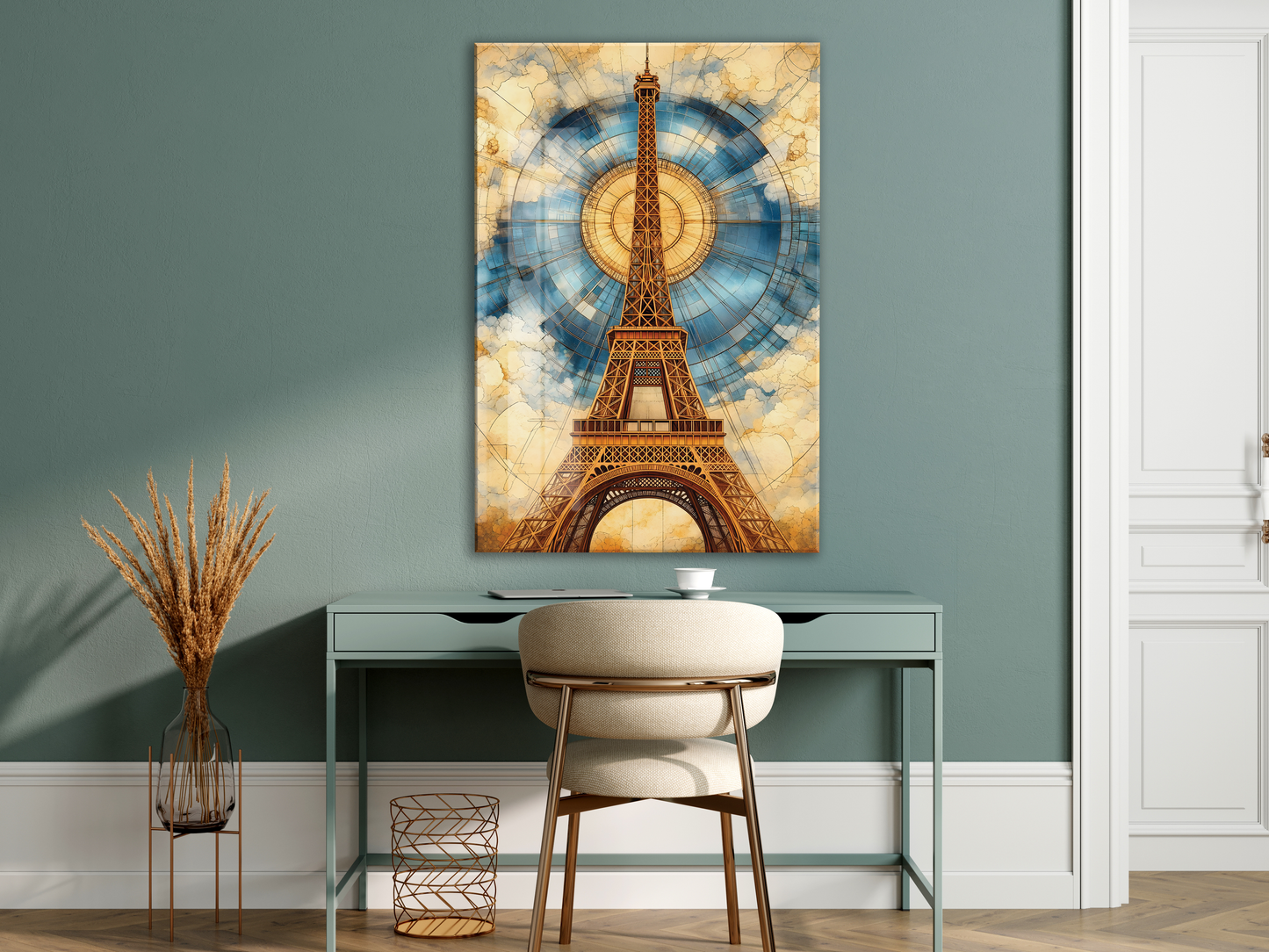 Modern Eiffel Kulesi Cam Tablo – Paris Temalı Sanatsal UV Baskılı Temperli Cam Duvar Dekoru - Peony044