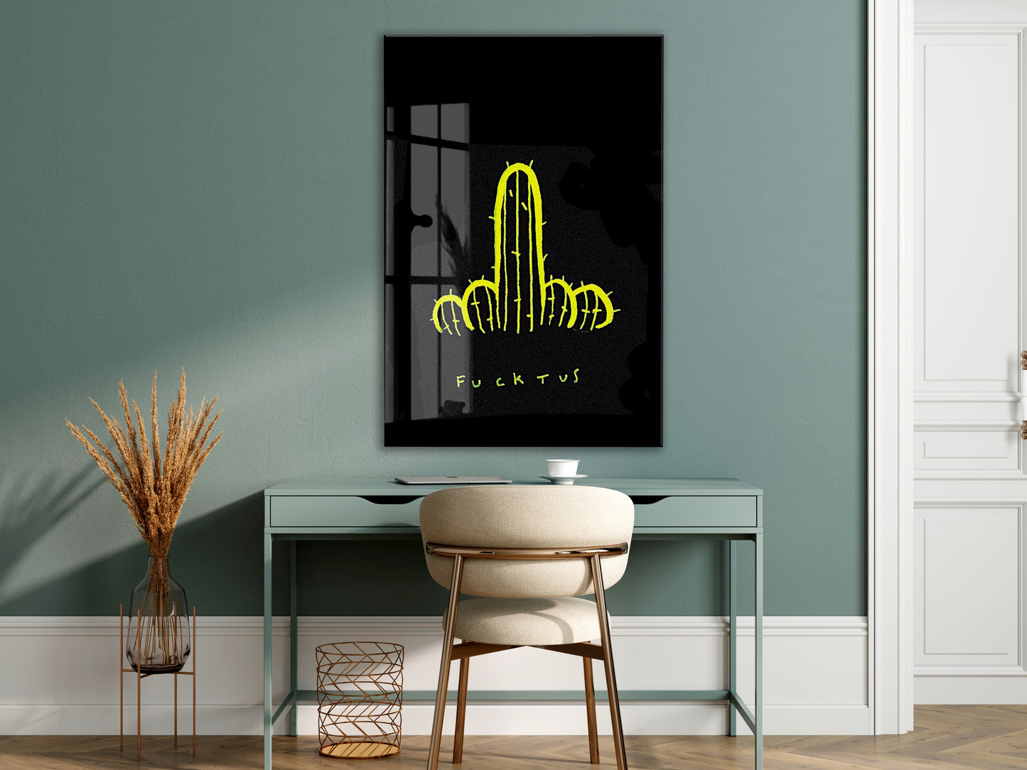 Underground Neon Kaktüs Cam Tablo – Genç Odası ve Bar Dekoru - Peony097