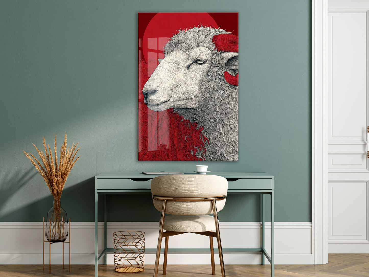 Lider Ruhlu Koç Cam Tablo – Modern Sanat Tarzı Kırmızı Duvar Dekoru - Peony078