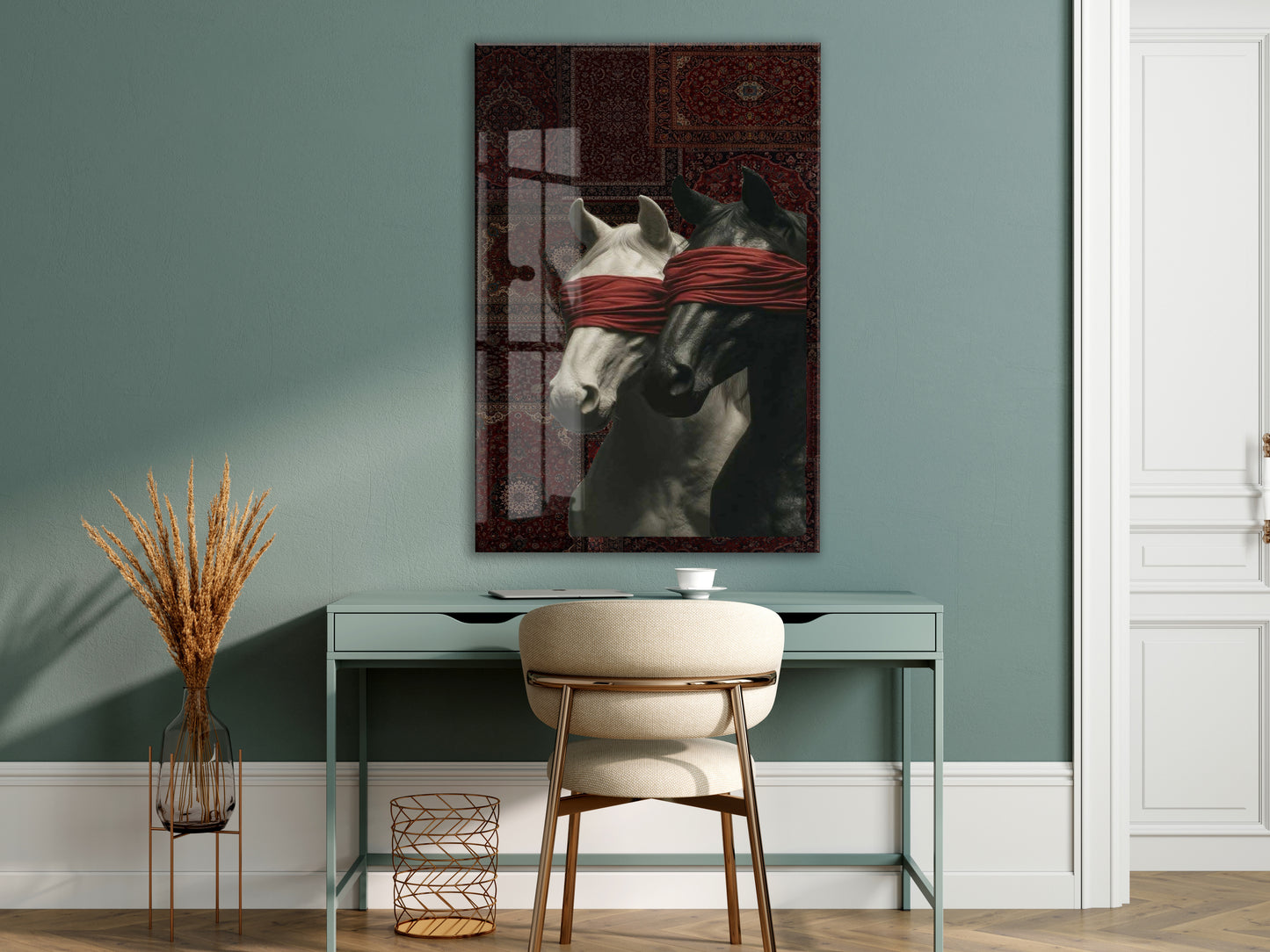 “Kontrol Altındaki Güç” – Sanatsal At Figürlü Dekoratif Cam Tablo - Peony060