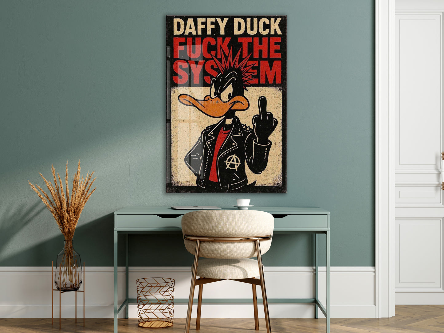 Daffy Duck Fuck The System Cam Tablo – Punk Temalı Duvar Dekorasyonu - Peony109