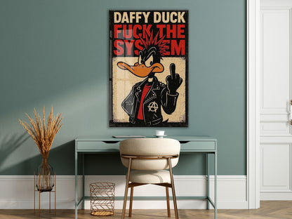 Daffy Duck Fuck The System Cam Tablo – Punk Temalı Duvar Dekorasyonu - Peony109