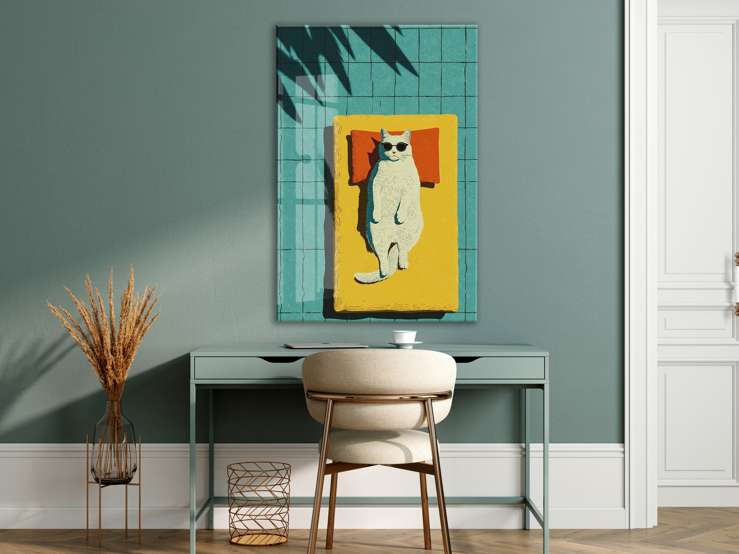 Güneşlenen Gözlüklü Kedi Duvar Tablosu – Modern ve Eğlenceli Tasarım - Peony124