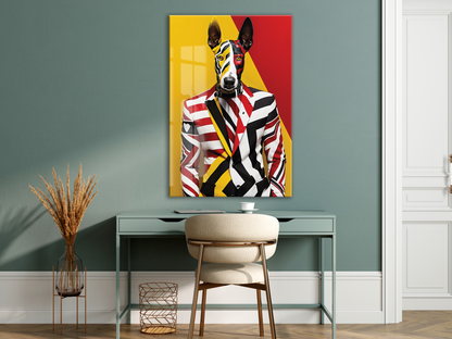 Modern Pop Art Köpek Portresi Cam Tablo – Renkli ve Şık Sanatsal UV Baskılı Temperli Cam Duvar Tablosu - Peony012