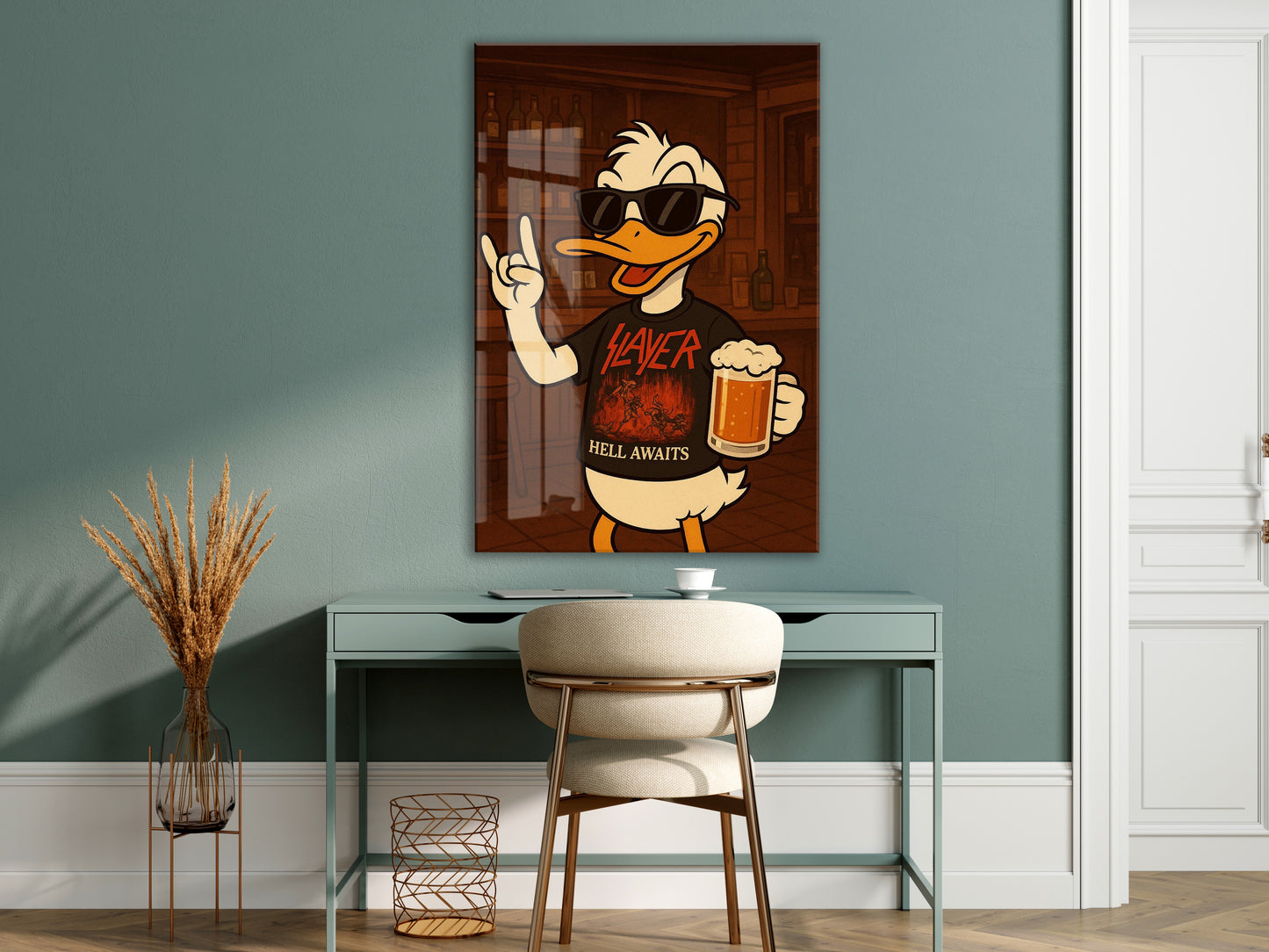 Daffy Duck Metal Müzik Temalı Duvar Dekorasyonu – Bar Konseptli Tasarım - Peony110