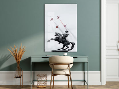 Atatürk At Üzerinde Cam Tablo – Modern Liderlik Temalı 4 mm Temperli Cam Duvar Dekoru -PeonyAta054