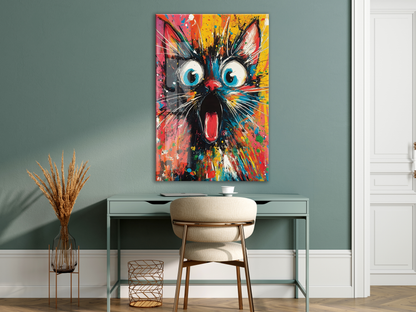 Şaşkın Kedi – Renkli Pop Art Duvar  Cam Sanatı- Peony050