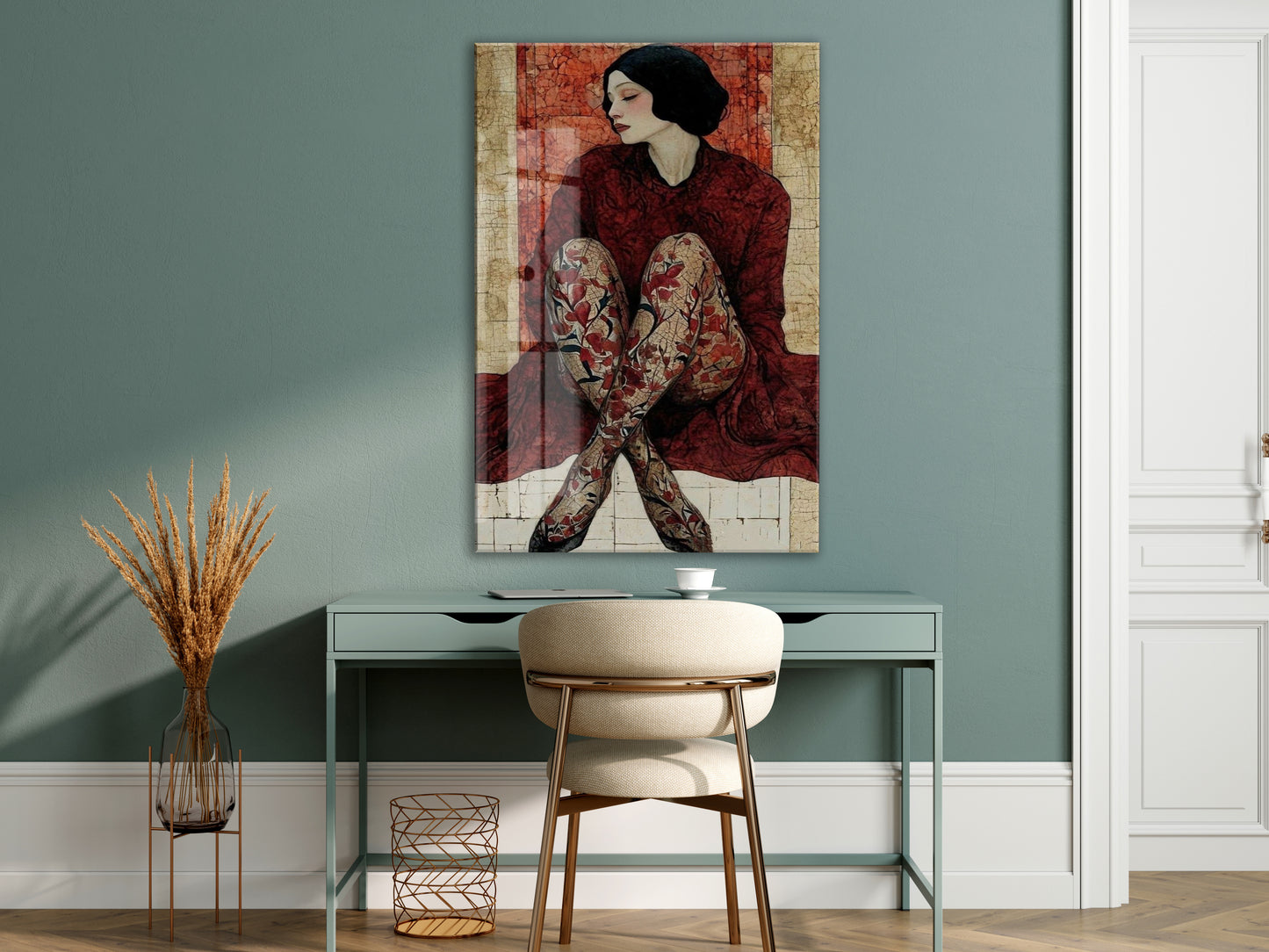 “İçe Dönüş” – Zamansız Kadın Figürlü Cam Duvar Dekoru - Peony064