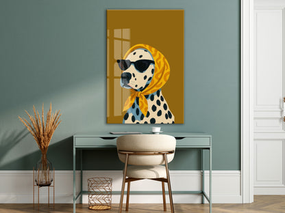 Retro Stil Köpek Tablosu – Hardal Zeminli Dekoratif Baskı - Peony126