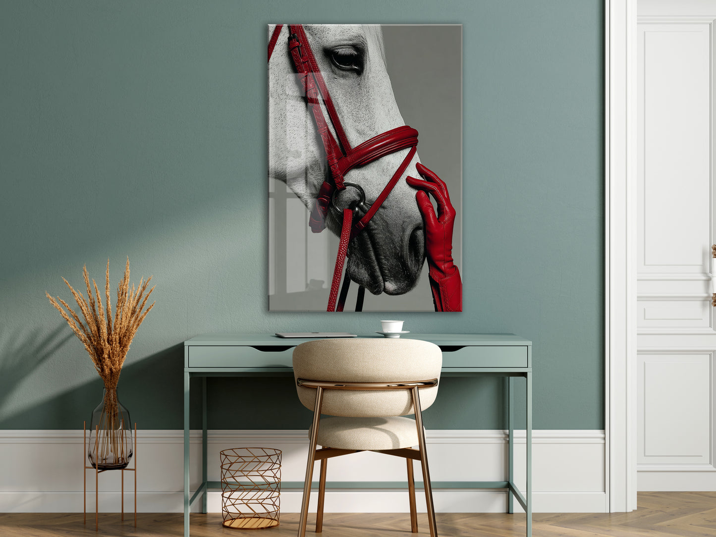 “Soylu Ruh” – Modern Beyaz At Sanat Cam Tablosu - Peony066