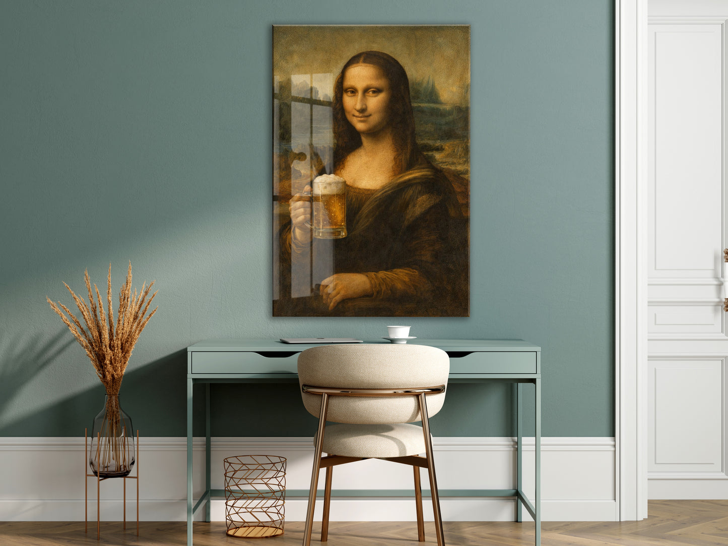 Bar Köşesine Özel Mizahi Cam Tablo – Klasik Sanat Modern Dokunuş - Peony092