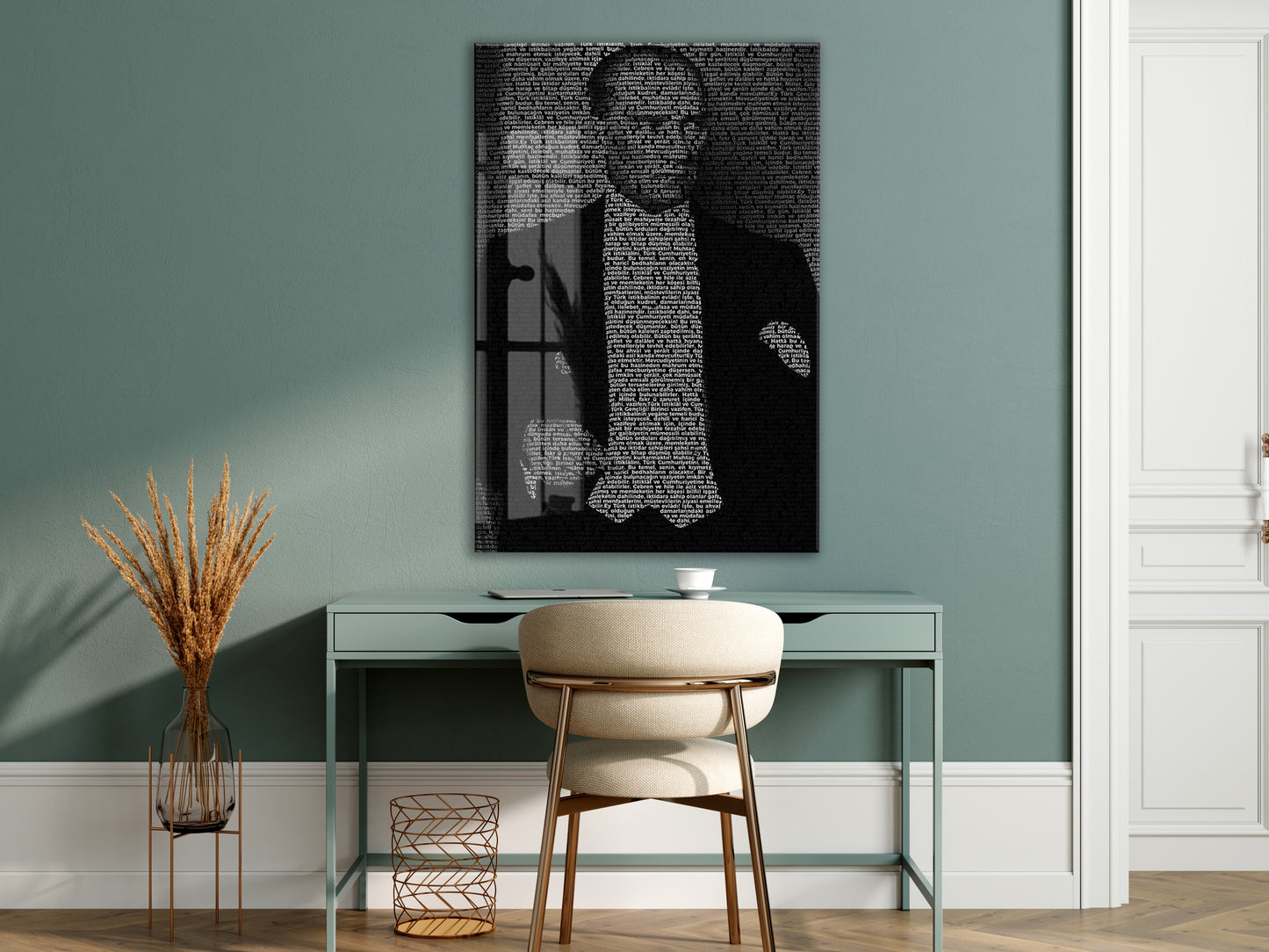 Gençiliğe Hitabe - Silüet Atatürk Cam Tablo | Modern Siyah Tasarım, Anlamlı Atatürk Duvar Dekoru, UV Baskı Temperli Cam Tablo PeonyAta050