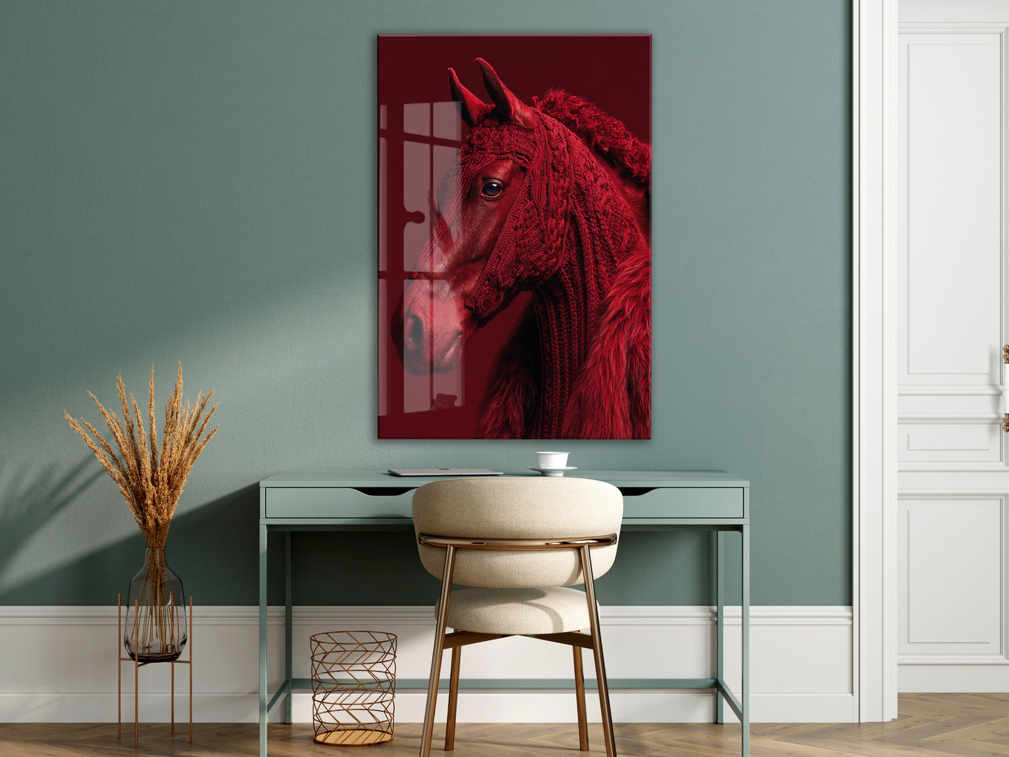 “Ateşin Ruhu” – Kızıl At Figürlü Sanatsal Cam Tablo- Peony063