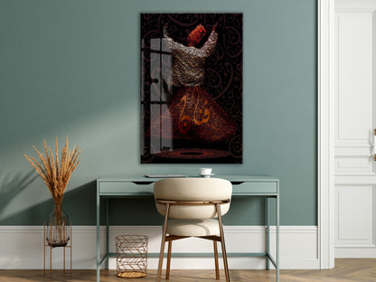 Allah Lafzı ile Sema Eden Mevlevi Derviş Cam Tablo | Tasavvuf Sanatı, İlahi Aşk ve Zikir Temalı İslami Hat Duvar Dekoru - PeonyDini0105