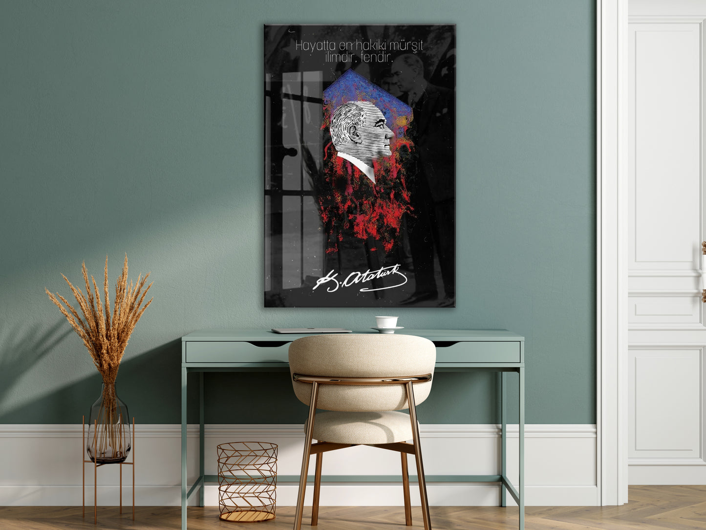Mustafa Kemal Atatürk – “Hayatta En Hakiki Mürşit İlimdir” Cam Tablo -PeonyAta077