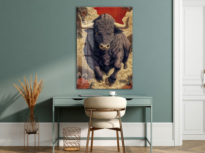 Lider Ruhlu Boğa Cam Tablo – Sanatsal Detaylı Güç ve Kararlılık Temalı Duvar Dekoru - Peony076
