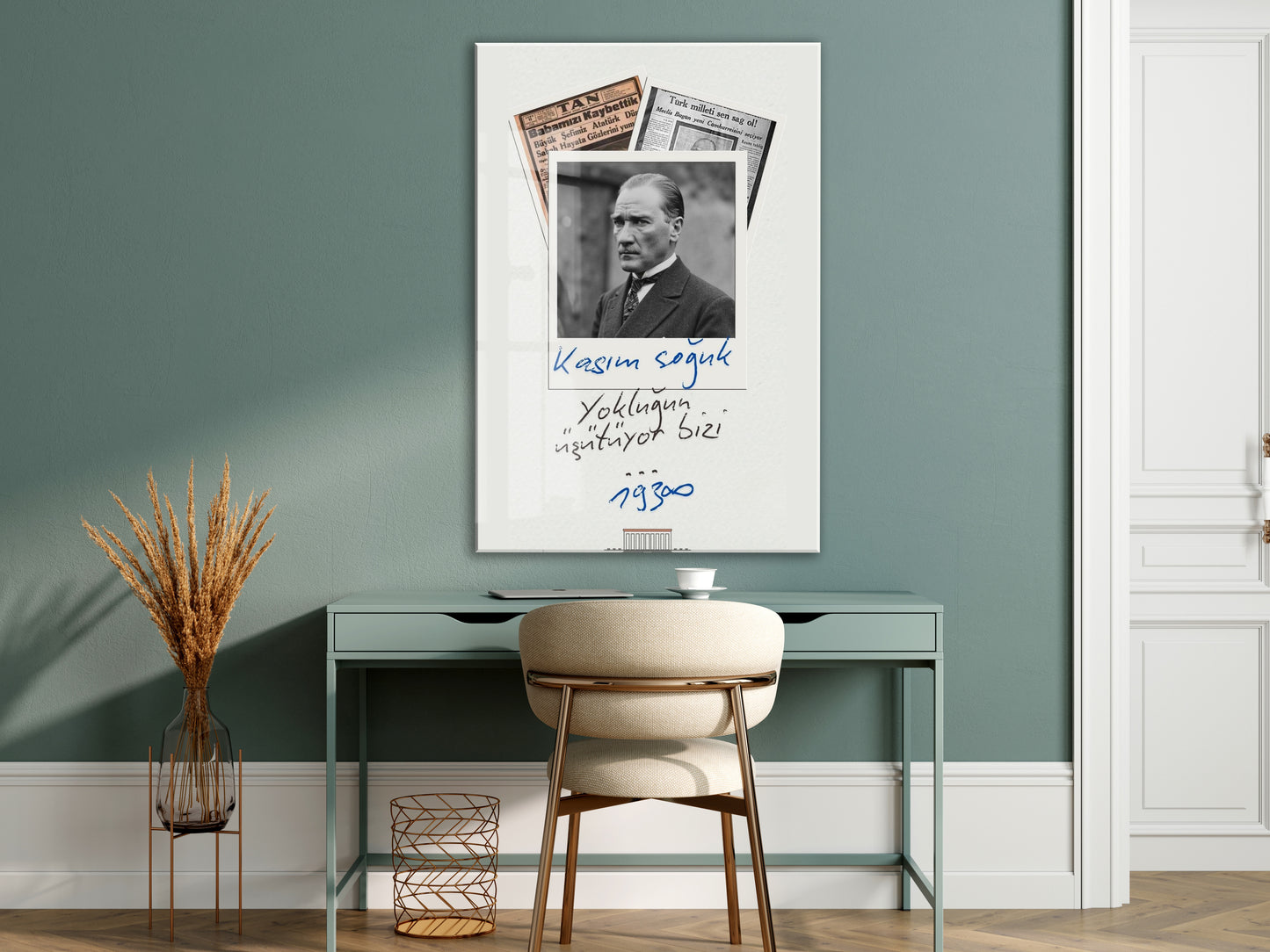Mustafa Kemal Atatürk 10 Kasım Anma Cam Tablo – Kasım Soğuk Yokluğun Isıtıyor Bizi Tasarım Duvar Dekoru -PeonyAta075