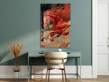 “Kızıl Rüzgâr” – Mitolojik At Figürlü Cam Tablo - Peony068