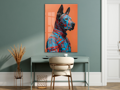 Modern Geometrik Köpek Portresi Cam Tablo – Renkli Pop Art Temalı UV Baskılı Temperli Cam Duvar Tablosu - Peony011