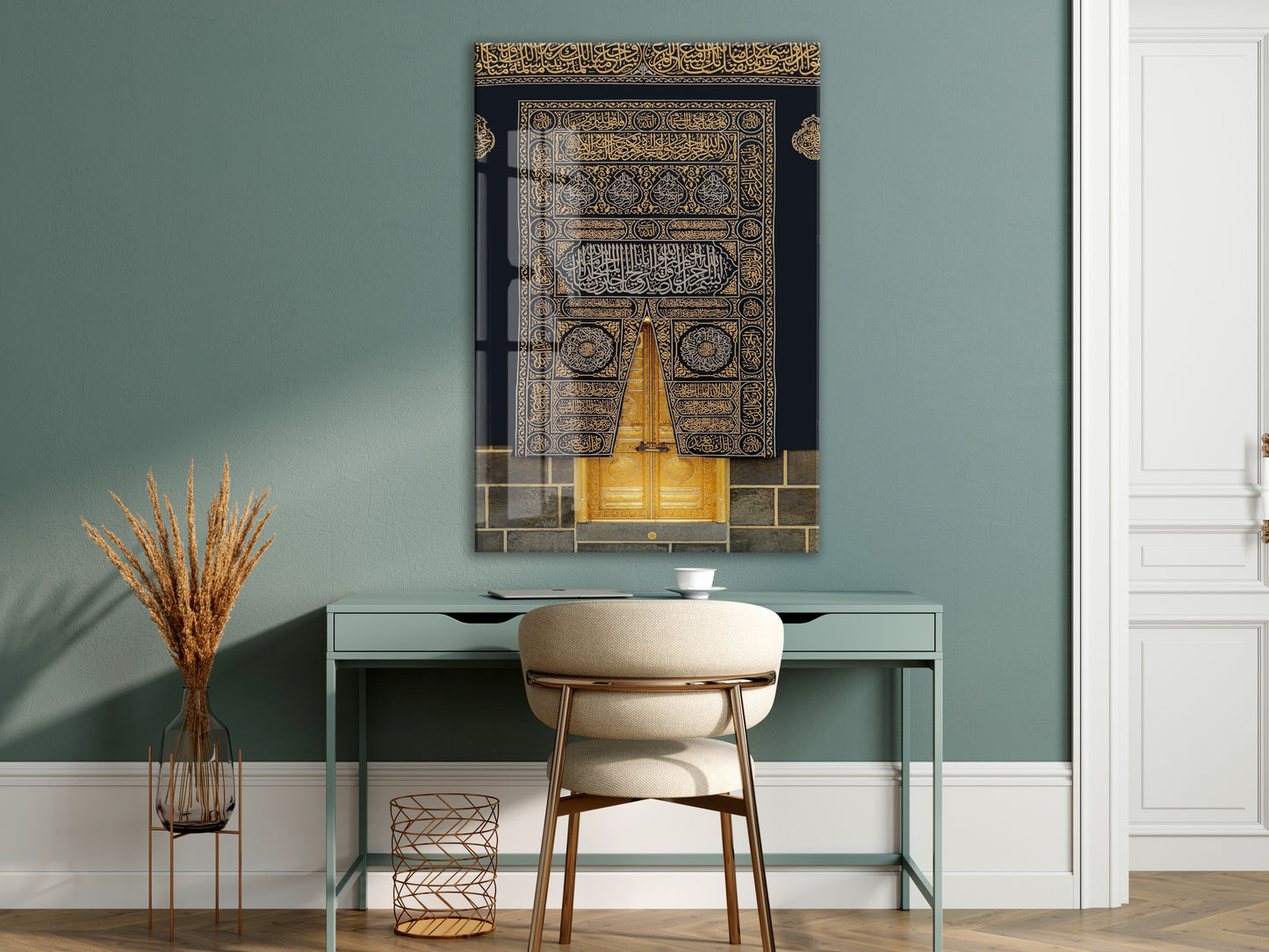 Kabe Kapısı Hat Sanatı Cam Tablo – Altın Detaylı İslami Duvar Dekoru Tasarımı - PeonyDini156