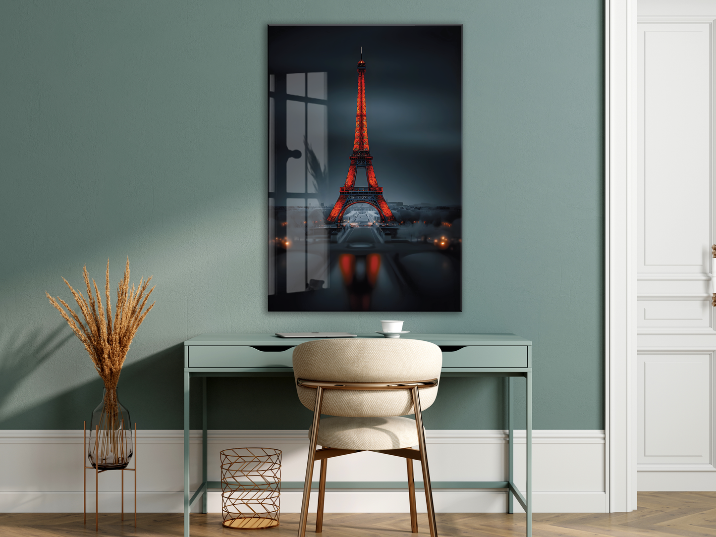 Eiffel Tower Night Glass Wall Art – Premium Tempered Glass Print - Peony045