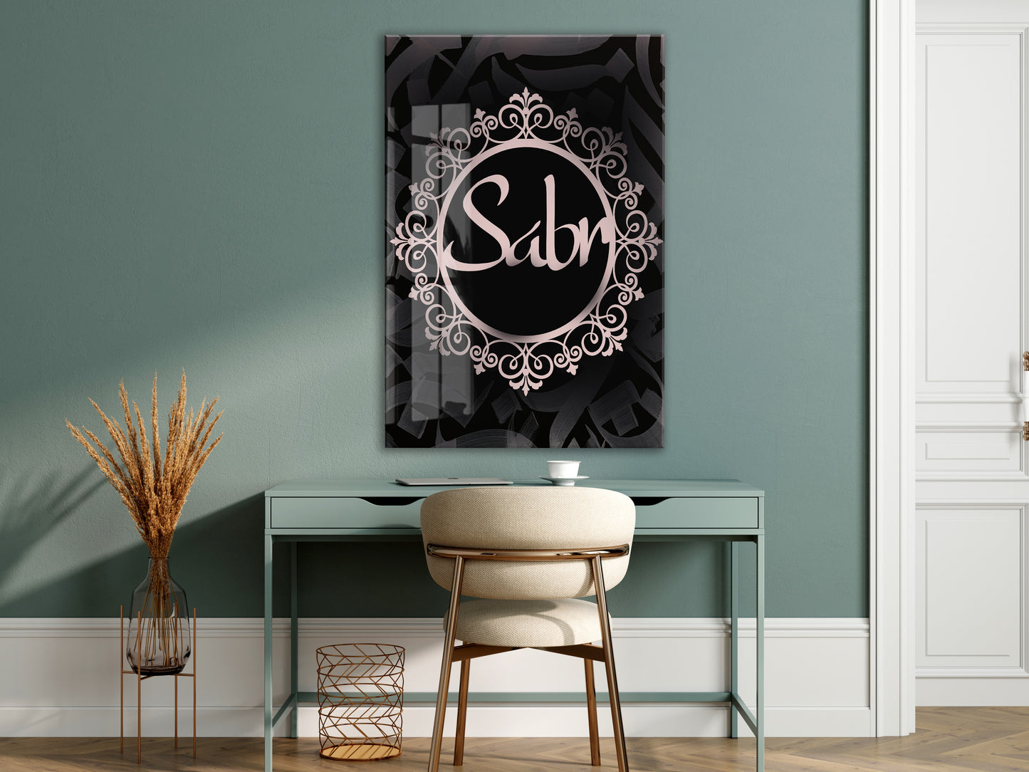 Sabır Yazılı İslami Cam Tablo- PeonyDini052