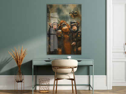 Biker Maymunlar Cam Tablo – Maskülen ve Karizmatik Bar Duvar Dekoru - Peony085