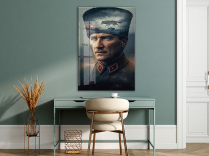 Atatürk Askeri Portre Cam Tablo – Kurtuluş Savaşı ve Liderlik Temalı 4 mm Temperli Cam -PeonyAta055