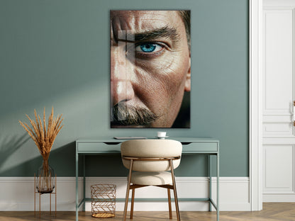 Atatürk Bakışı Cam Tablo – Yakın Plan Portre ile Cumhuriyetin Gücünü Yansıtan Duvar Sanatı -PeonyAta059