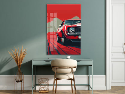 Klasik Amerikan Otomobili – Minimalist Pop Art  Cam Tablo- Peony140