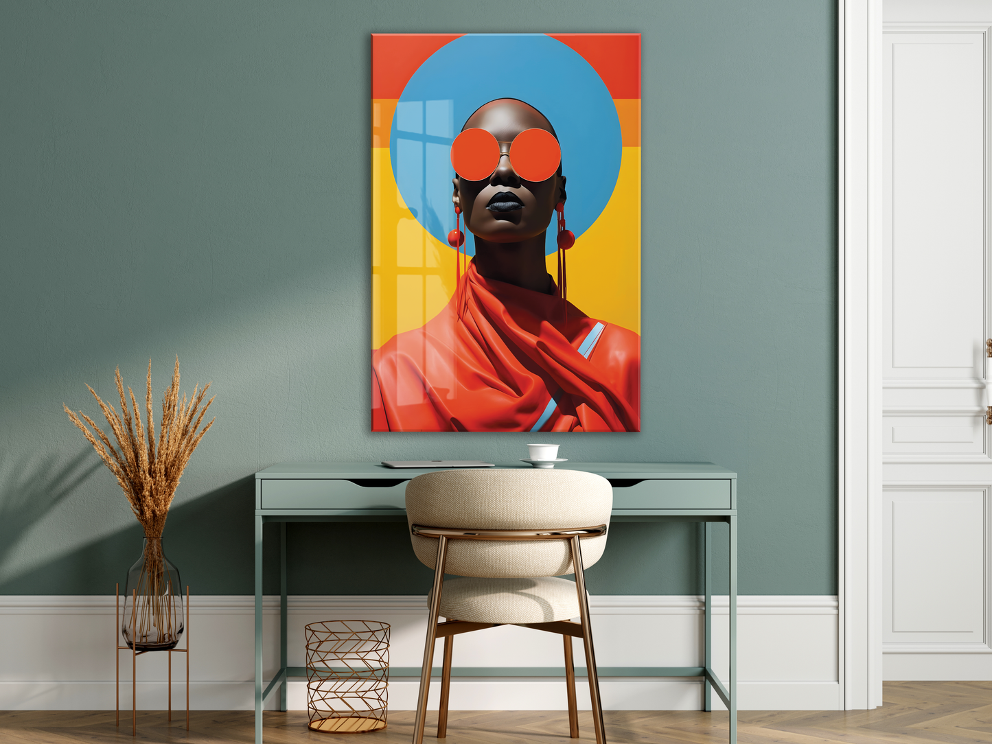 Modern Pop Art Kadın Portresi Cam Tablo – Cesur Renkler ve Minimal Tasarım Duvar Sanatı - Peony030