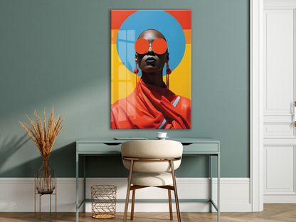 Modern Pop Art Kadın Portresi Cam Tablo – Cesur Renkler ve Minimal Tasarım Duvar Sanatı - Peony030