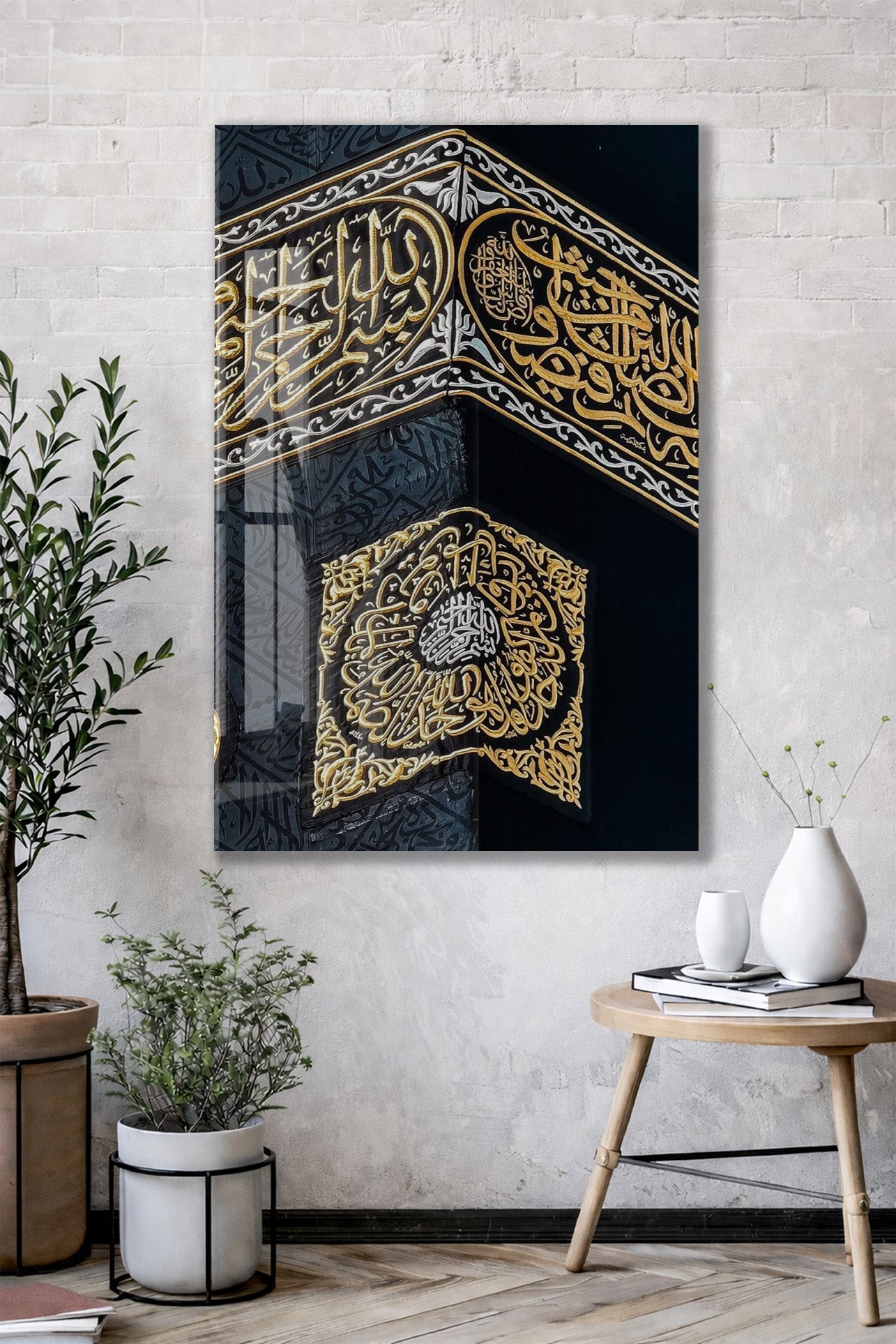 Kâbe Kisvesi Detaylı Cam Tablo – Altın Hat Sanatlı İslami Duvar Dekoru - PeonyDini141