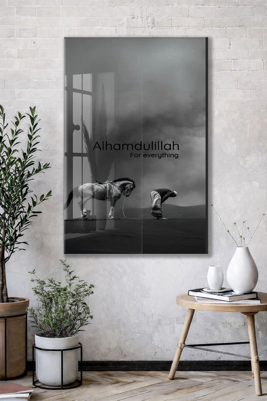 Alhamdulillah Cam Tablo – Modern İslami Şükür Temalı Duvar Dekoru - PeonyDini150