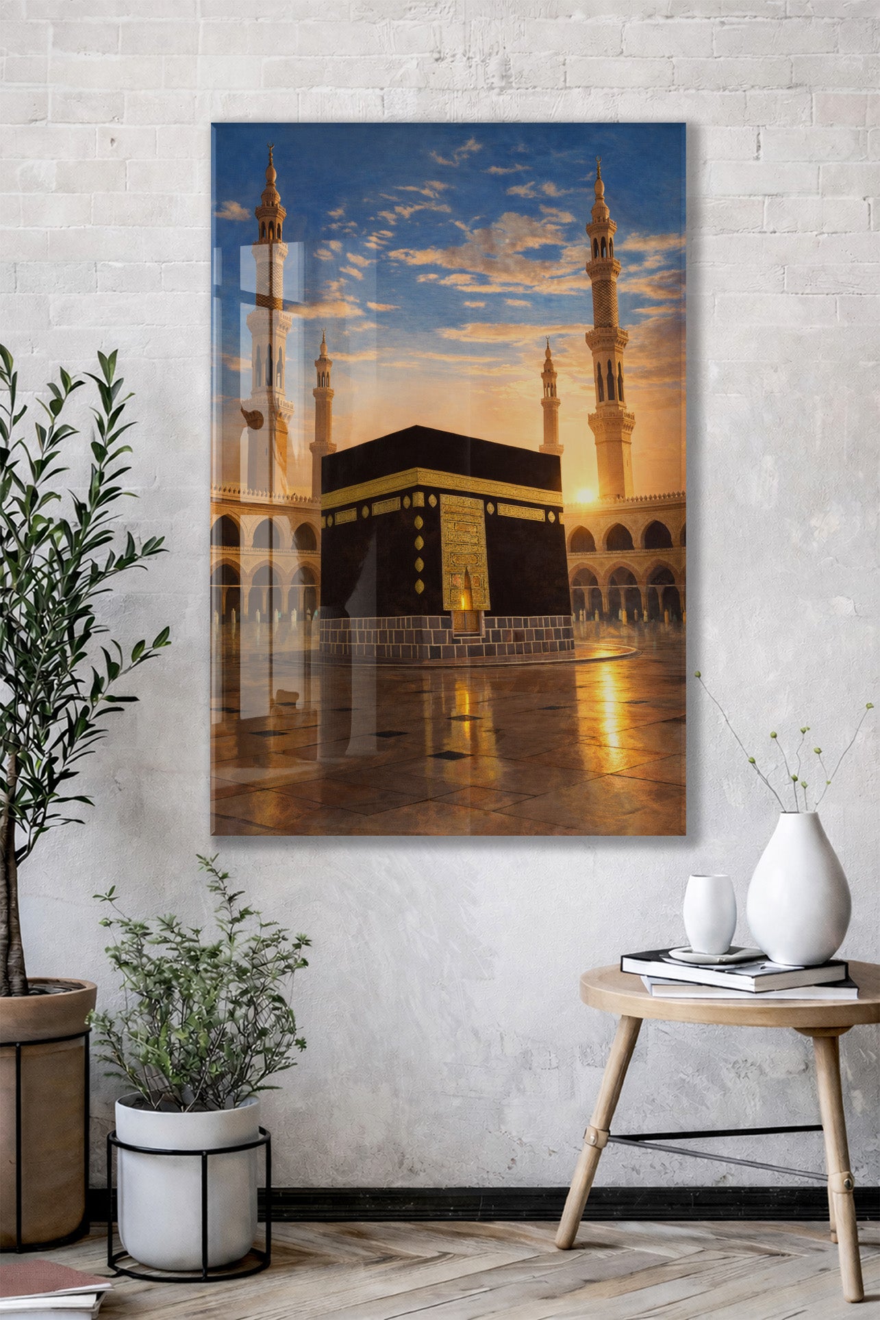 Gün Batımı Kabe Cam Tablo – Yansımalı İslami Duvar Dekoru - PeonyDini152