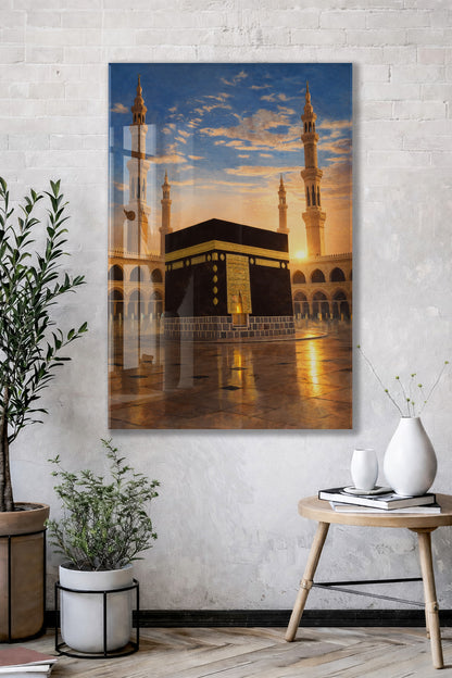 Gün Batımı Kabe Cam Tablo – Yansımalı İslami Duvar Dekoru - PeonyDini152