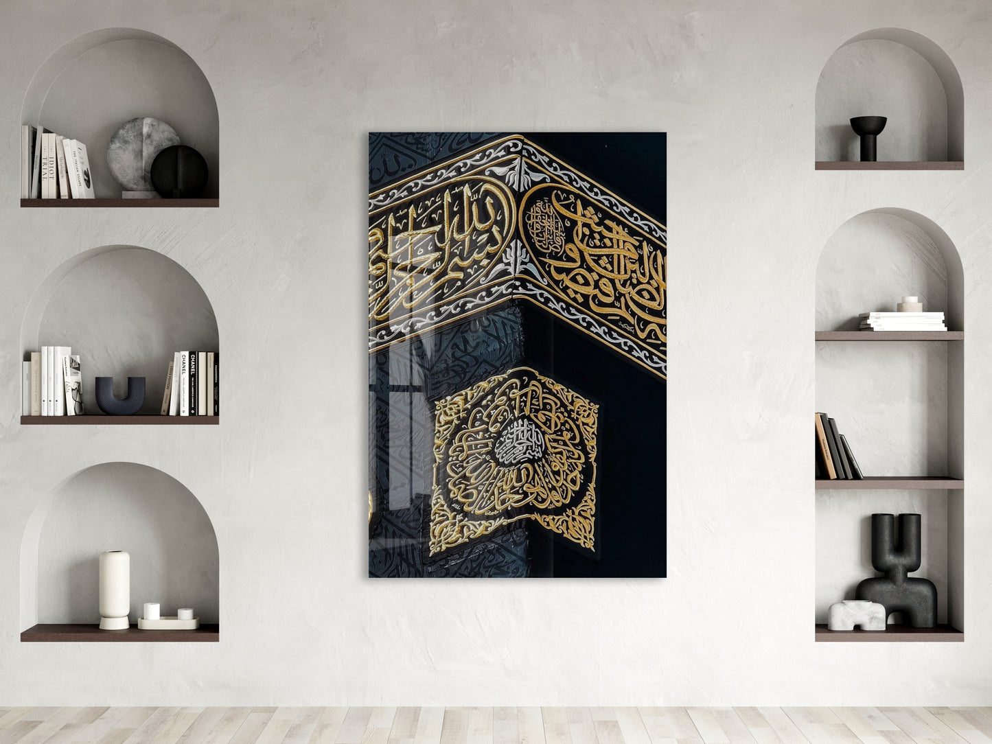 Kâbe Kisvesi Detaylı Cam Tablo – Altın Hat Sanatlı İslami Duvar Dekoru - PeonyDini141