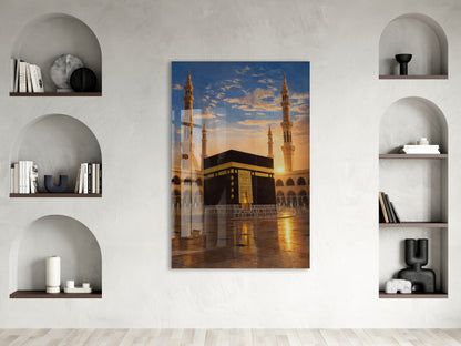 Gün Batımı Kabe Cam Tablo – Yansımalı İslami Duvar Dekoru - PeonyDini152