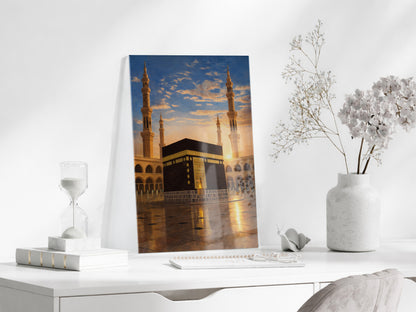 Gün Batımı Kabe Cam Tablo – Yansımalı İslami Duvar Dekoru - PeonyDini152