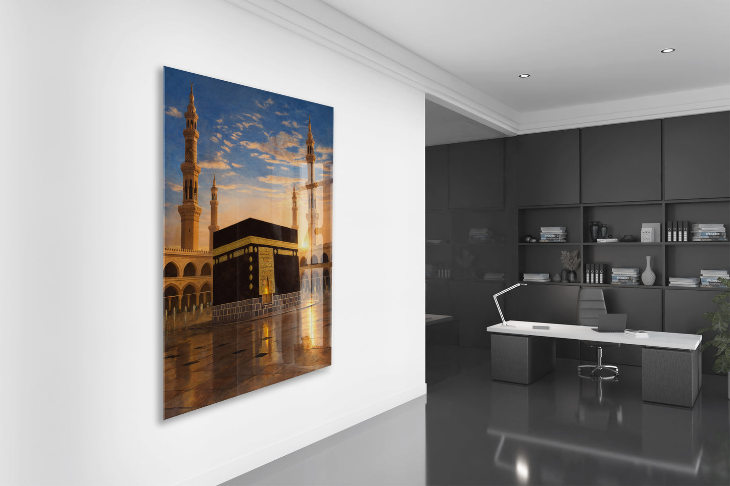 Gün Batımı Kabe Cam Tablo – Yansımalı İslami Duvar Dekoru - PeonyDini152