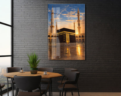 Gün Batımı Kabe Cam Tablo – Yansımalı İslami Duvar Dekoru - PeonyDini152