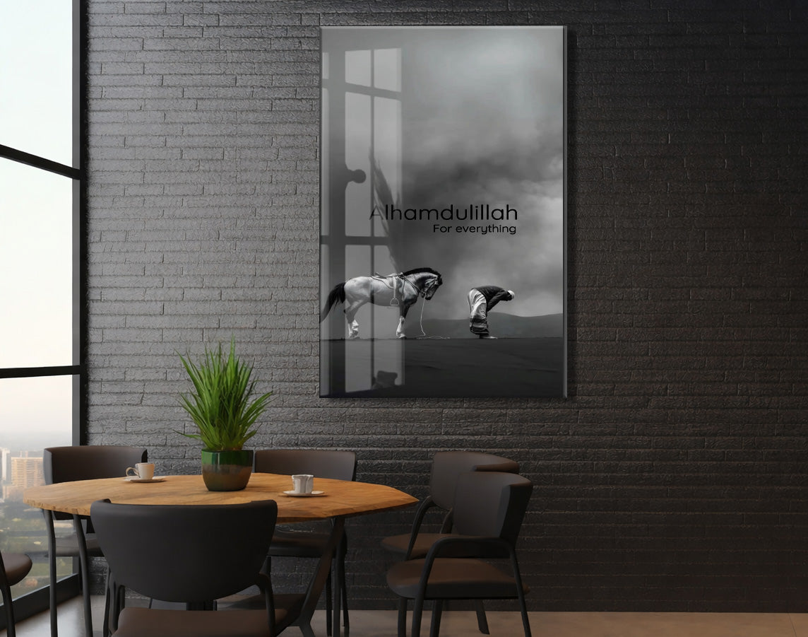 Alhamdulillah Cam Tablo – Modern İslami Şükür Temalı Duvar Dekoru - PeonyDini150