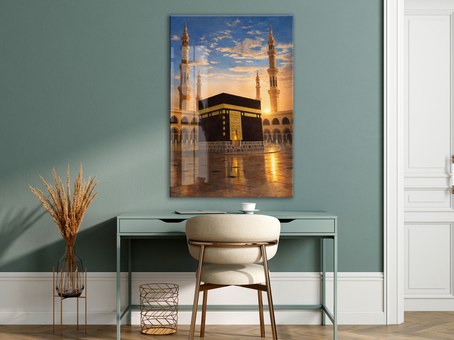 Gün Batımı Kabe Cam Tablo – Yansımalı İslami Duvar Dekoru - PeonyDini152