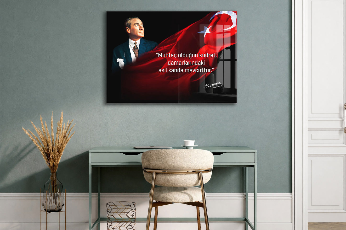 Muhtaç Olduğun Kudret Atatürk Cam Tablo | Türk Bayraklı Premium Cam Poster -PeonyAta1325