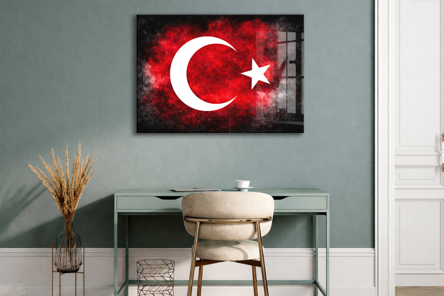 Modern Türk Bayrağı Cam Tablo | Kırmızı Siyah UV Baskılı Temperli Cam -PeonyAta1321