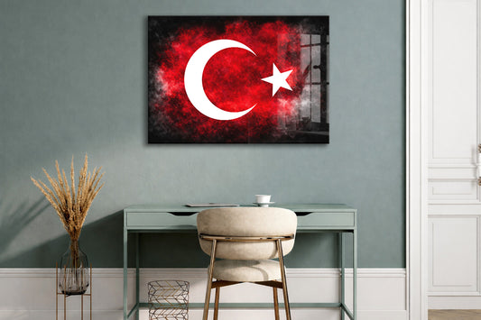 Modern Türk Bayrağı Cam Tablo | Kırmızı Siyah UV Baskılı Temperli Cam -PeonyAta1321