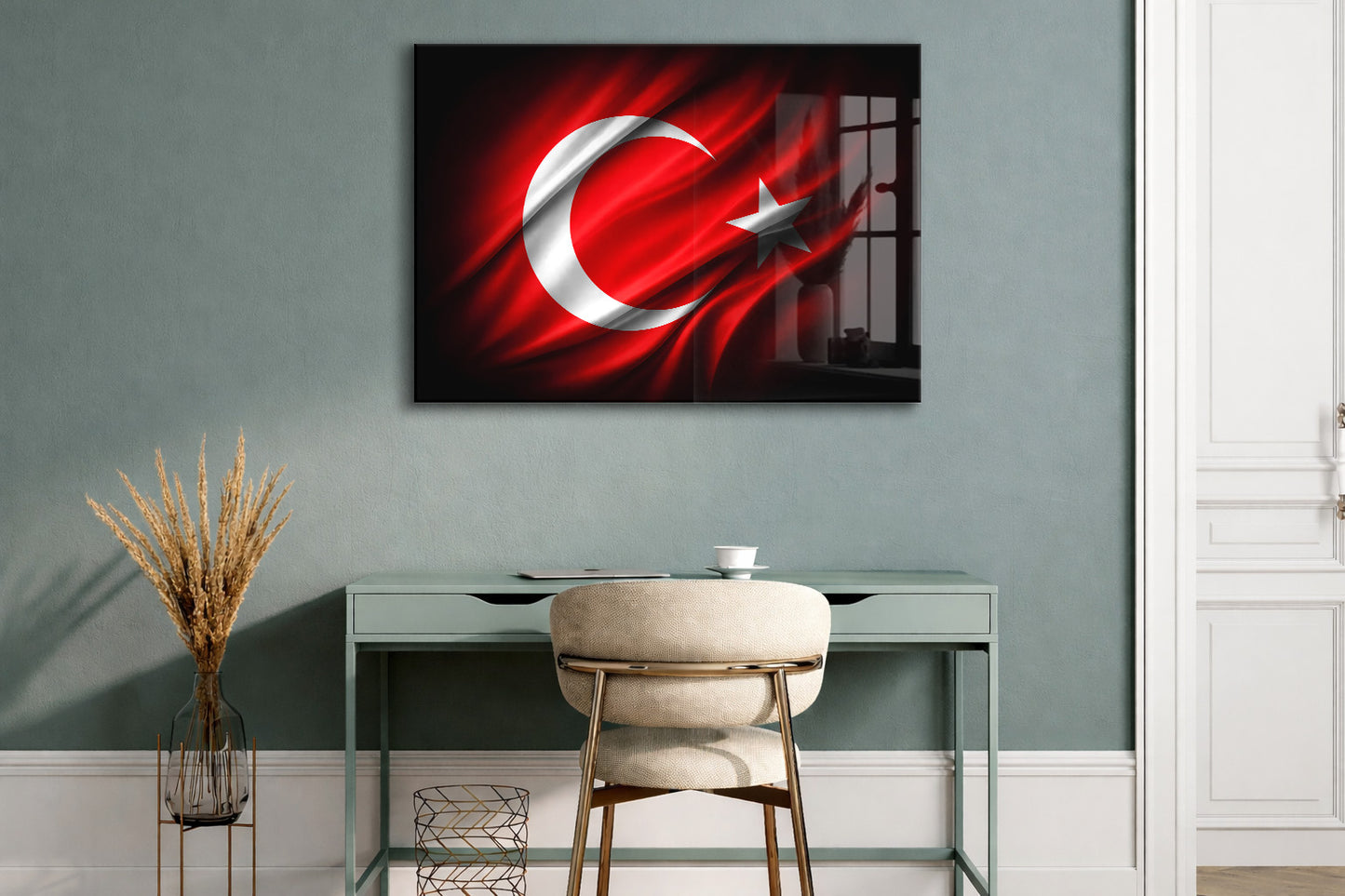 Dalgalanan Türk Bayrağı Cam Tablo | 4 mm Temperli UV Baskılı Premium Modern Duvar Dekoru -PeonyAta1315