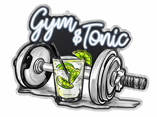 Gym & Tonic Neon Duvar Dekoru | Spor ve Kokteyl Temalı LED Işıklı Tablo | UV Baskı Pleksi Neon | Mizahi Bar ve Ev Dekoru